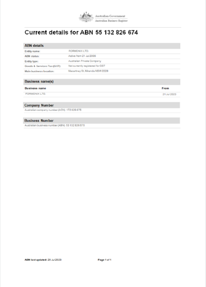 Australia business registration Word and PDF template scr